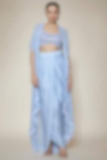 Periwinkle Blue Cotton Satin Dhoti Skirt Set by Kresha Lulla at Pernia's Pop Up Shop