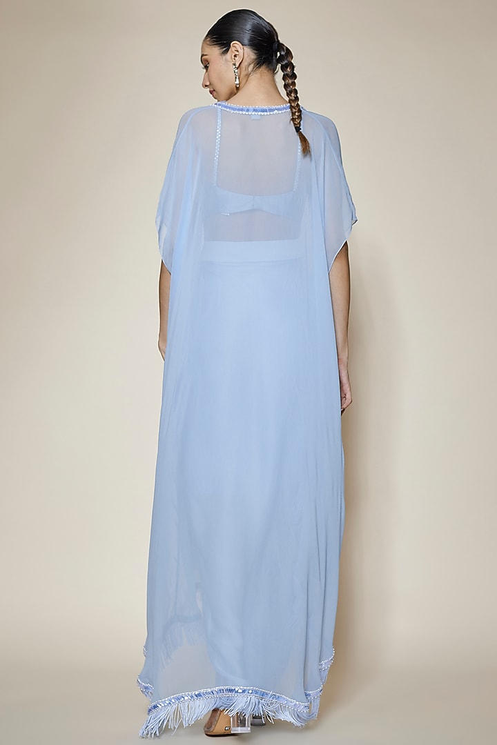 Periwinkle Blue Cotton Satin Dhoti Skirt Set by Kresha Lulla at Pernia's Pop Up Shop