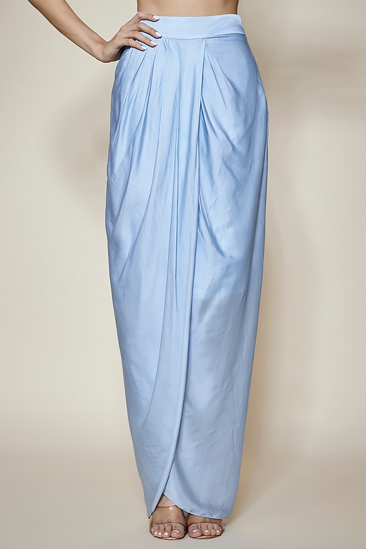 Periwinkle Blue Cotton Satin Dhoti Skirt Set by Kresha Lulla at Pernia's Pop Up Shop