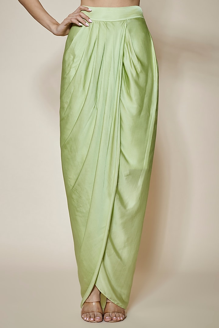 Pista Green Cotton Satin Dhoti Skirt Set by Kresha Lulla at Pernia's Pop Up Shop