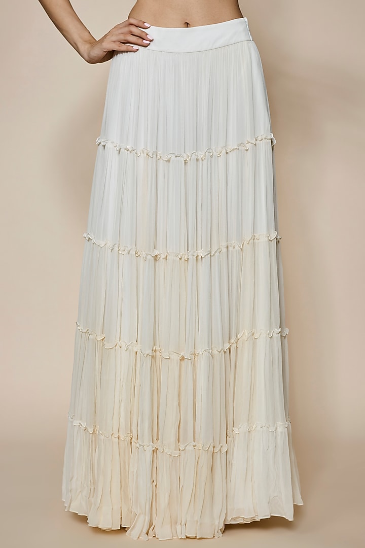 Ivory Georgette & Raw Silk Pearl Embroidered Cape Set by Kresha Lulla at Pernia's Pop Up Shop