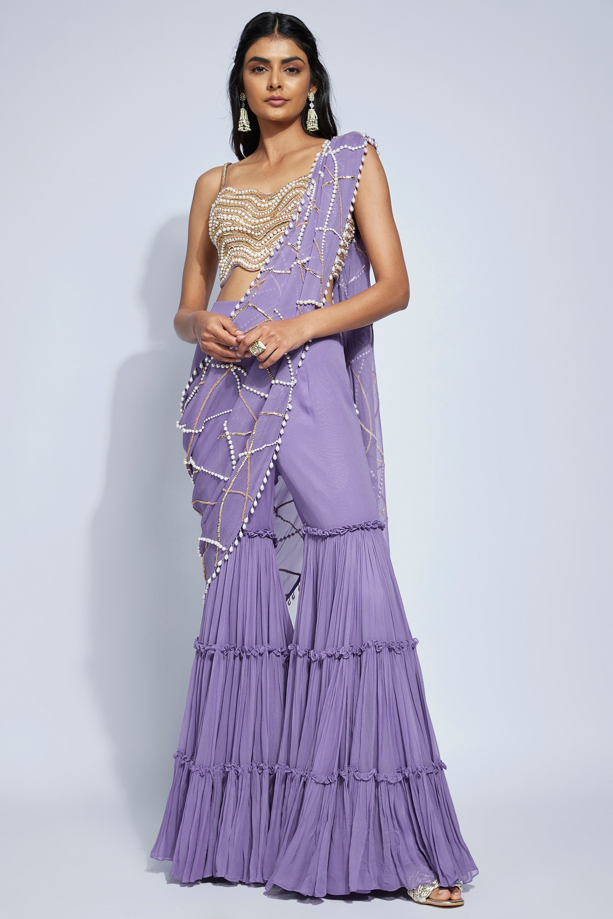 Flirty Sequins Lavender Saree