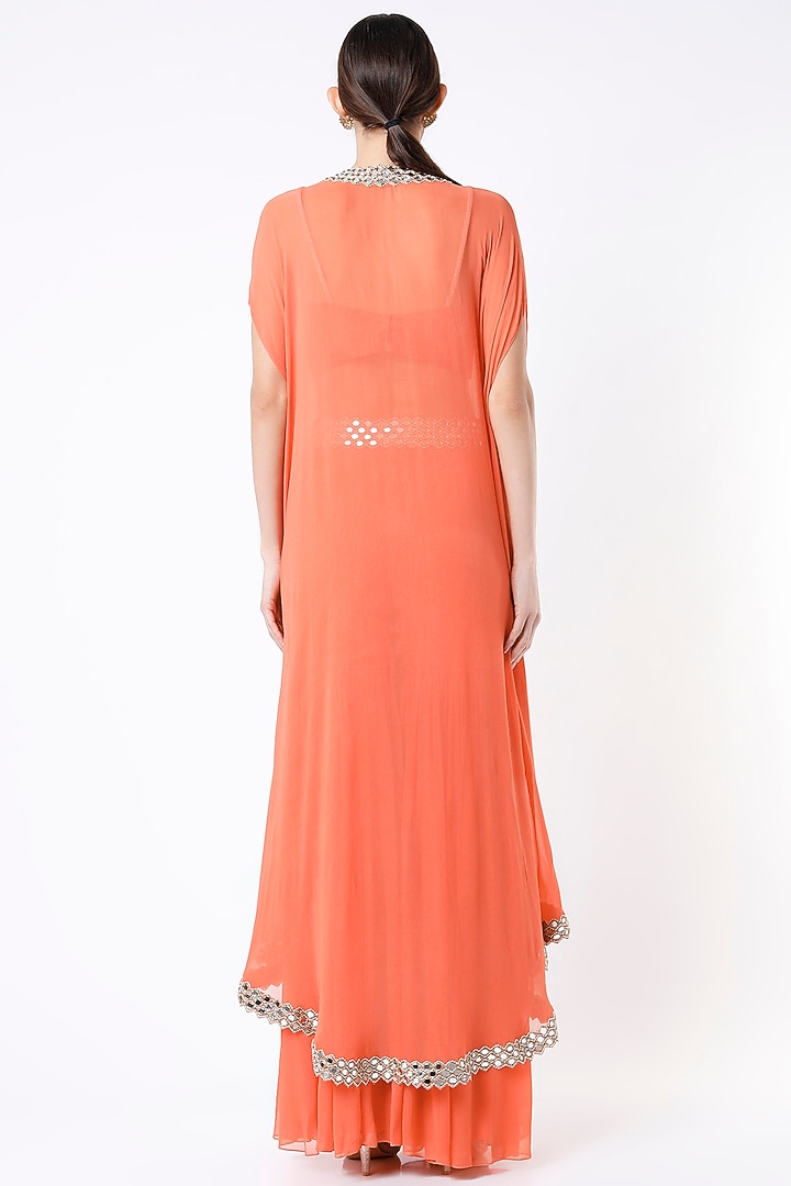 Orange Embroidered Cape Set by Kresha Lulla at Pernia's Pop Up Shop