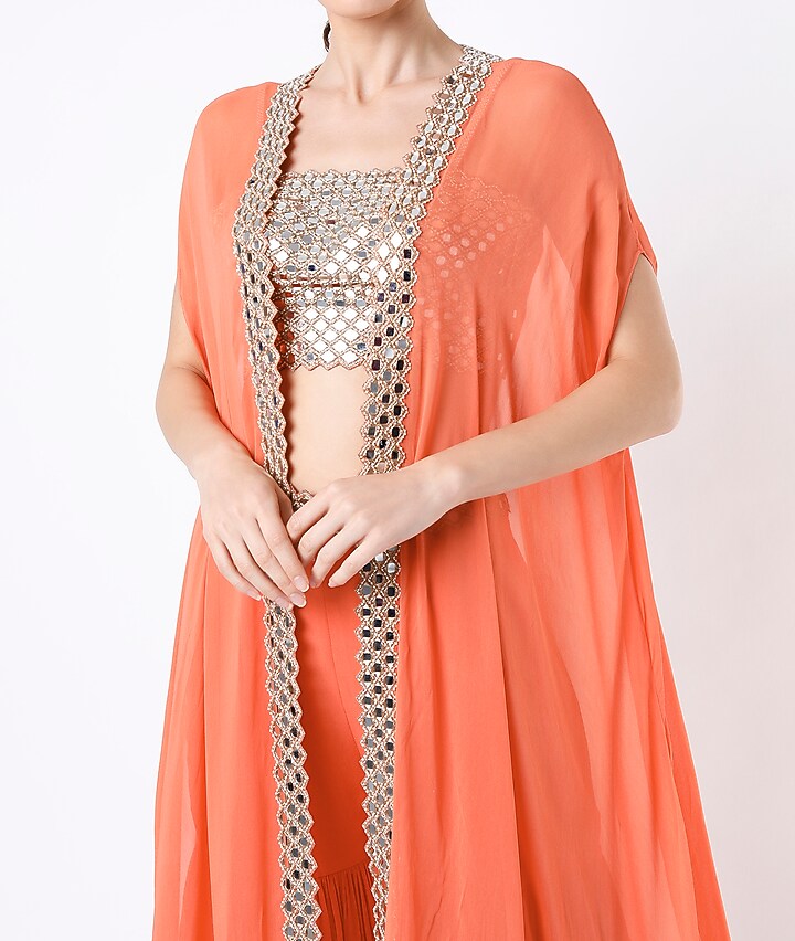 Orange Embroidered Cape Set by Kresha Lulla at Pernia's Pop Up Shop