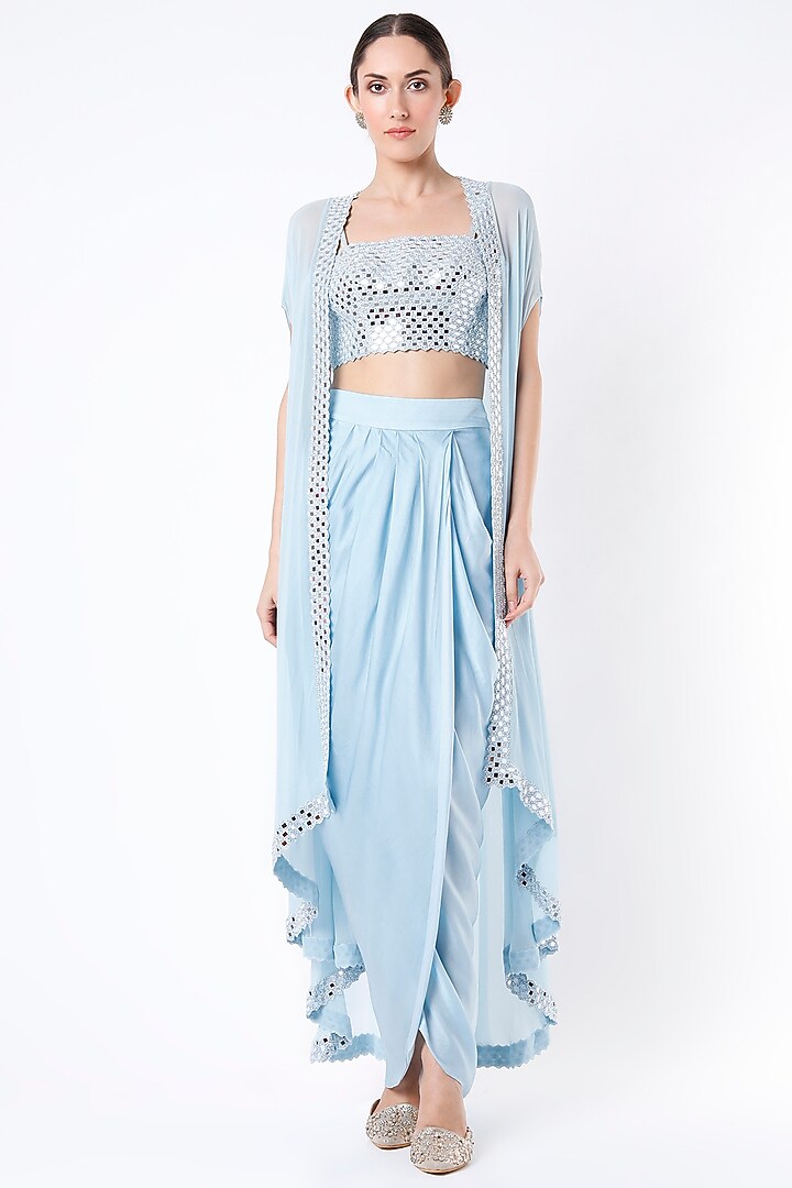 Powder Blue Embroidered Cape Set by Kresha Lulla at Pernia's Pop Up Shop