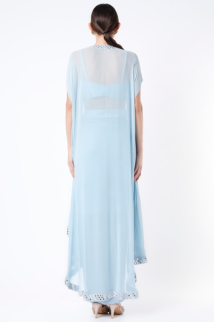 Powder Blue Embroidered Cape Set by Kresha Lulla at Pernia's Pop Up Shop