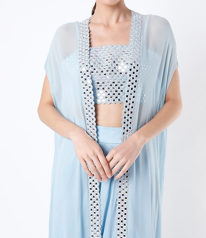 Powder Blue Embroidered Cape Set by Kresha Lulla at Pernia's Pop Up Shop