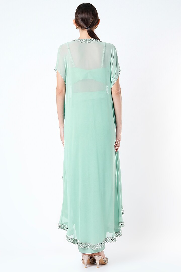 Mint Green Embroidered Cape Set by Kresha Lulla at Pernia's Pop Up Shop