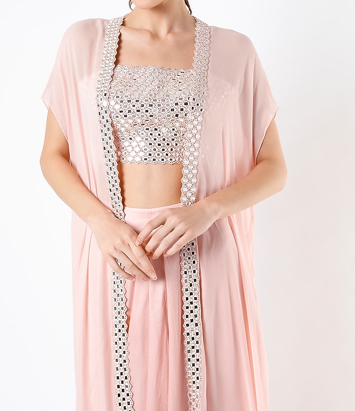 Peach Embroidered Cape Set by Kresha Lulla at Pernia's Pop Up Shop