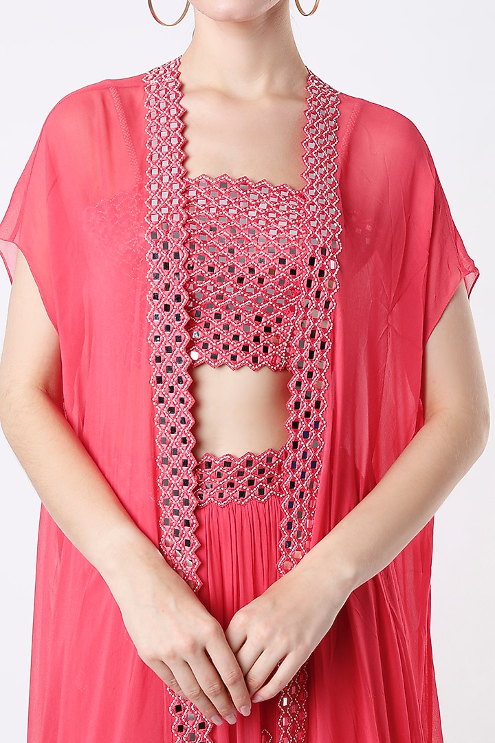 Bright Pink Georgette Jacket Set by Kresha Lulla at Pernia's Pop Up Shop