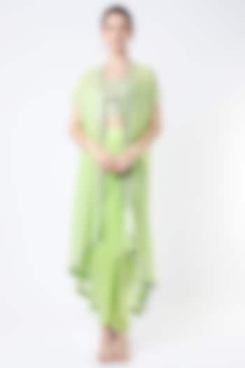 Lime Cotton Satin Dhoti Set by Kresha Lulla at Pernia's Pop Up Shop