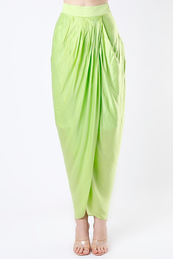 Lime Cotton Satin Dhoti Set by Kresha Lulla at Pernia's Pop Up Shop