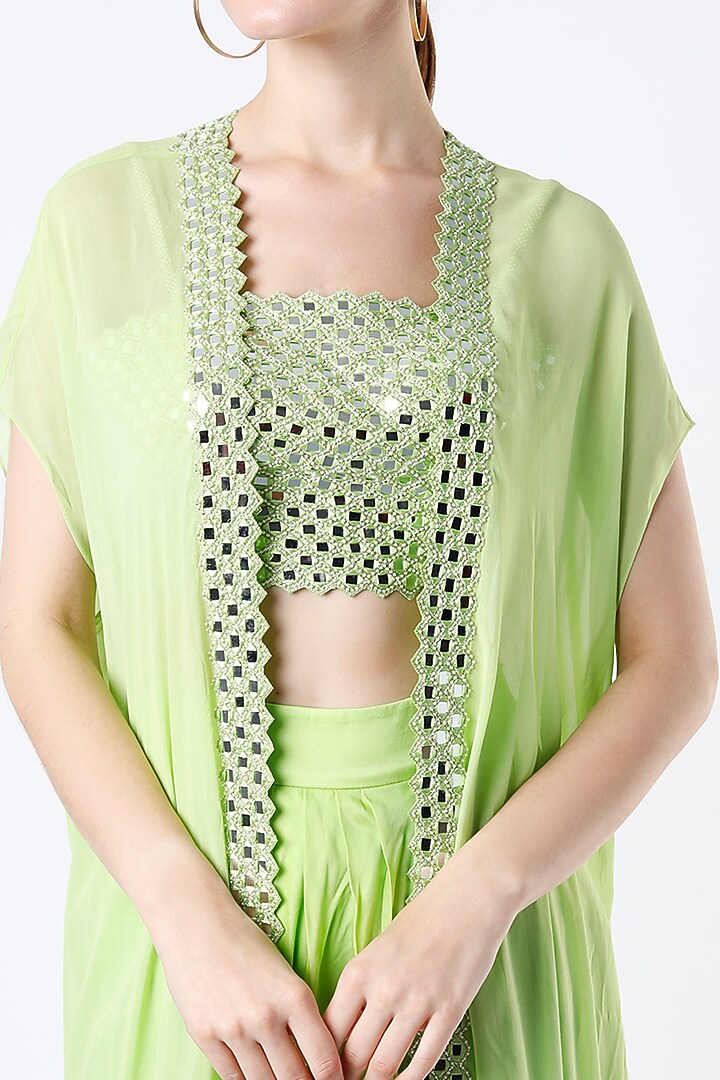 Lime Cotton Satin Dhoti Set by Kresha Lulla at Pernia's Pop Up Shop