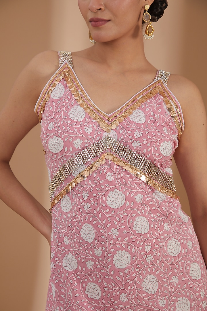 Pink Cotton Embroidered Long Vacation Dress by kunwarani ritu at Pernia's Pop Up Shop