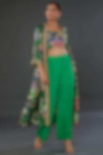 Green Satin Embroidered Cape Set by kunwarani ritu at Pernia's Pop Up Shop