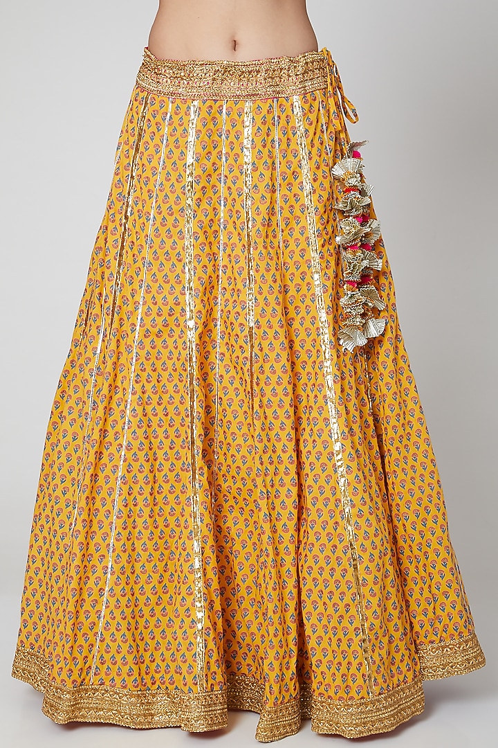 Mustard & Pink Hand Embroidered Wedding Lehenga Set by kunwarani ritu at Pernia's Pop Up Shop