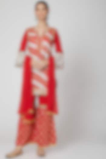 Red Embroidered Gharara Set  by kunwarani ritu at Pernia's Pop Up Shop