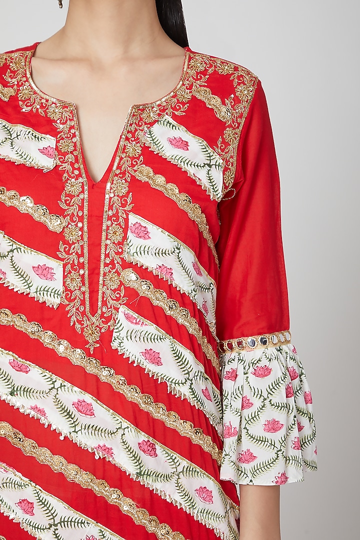 Red Embroidered Gharara Set  by kunwarani ritu at Pernia's Pop Up Shop
