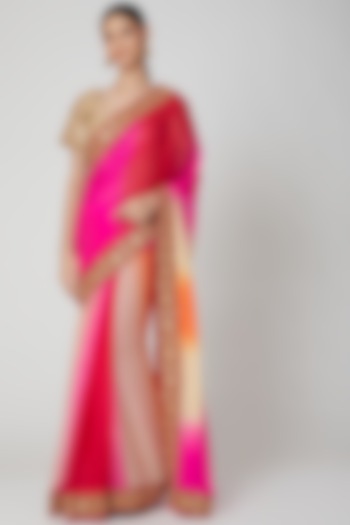 Pink Zari Embroidered Party Wear Saree Set by kunwarani ritu at Pernia's Pop Up Shop
