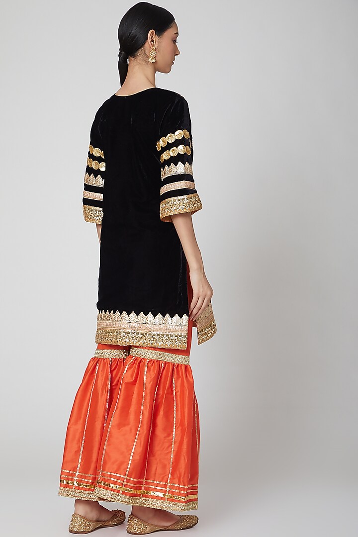 Black & Orange Embroidered Gharara Set by kunwarani ritu at Pernia's Pop Up Shop
