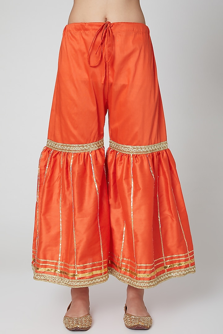 Black & Orange Embroidered Gharara Set by kunwarani ritu at Pernia's Pop Up Shop