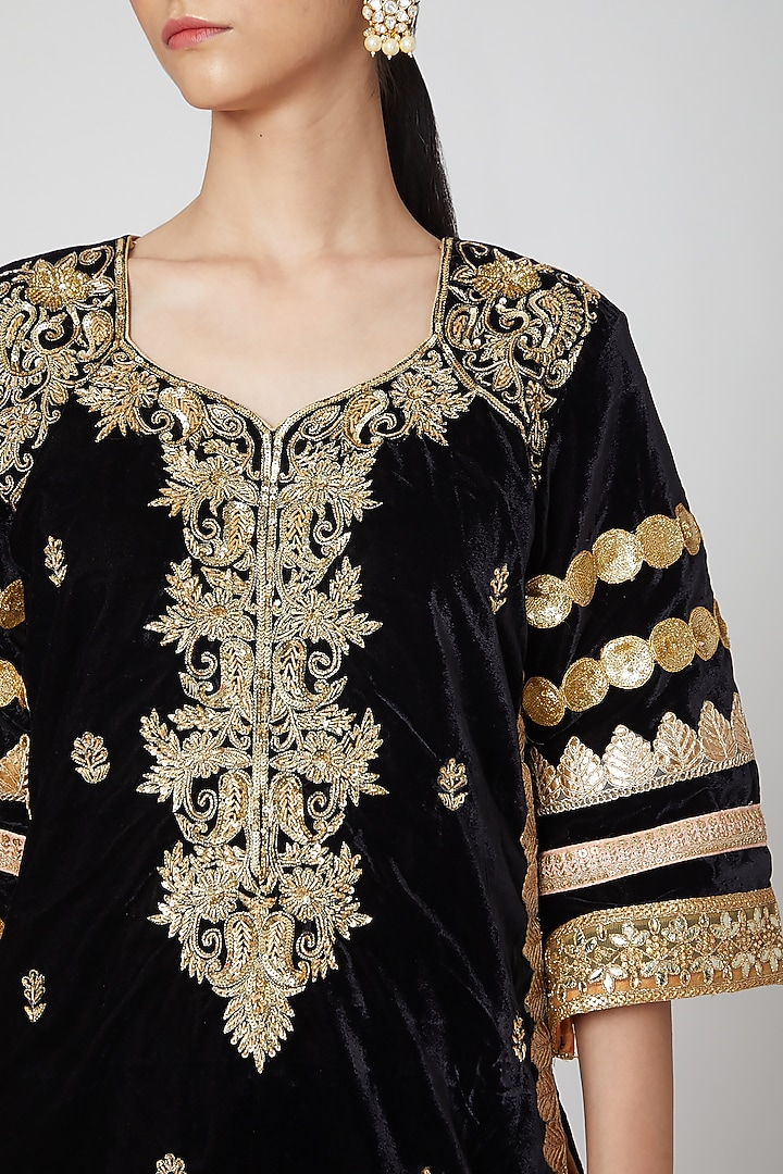 Black & Orange Embroidered Gharara Set by kunwarani ritu at Pernia's Pop Up Shop