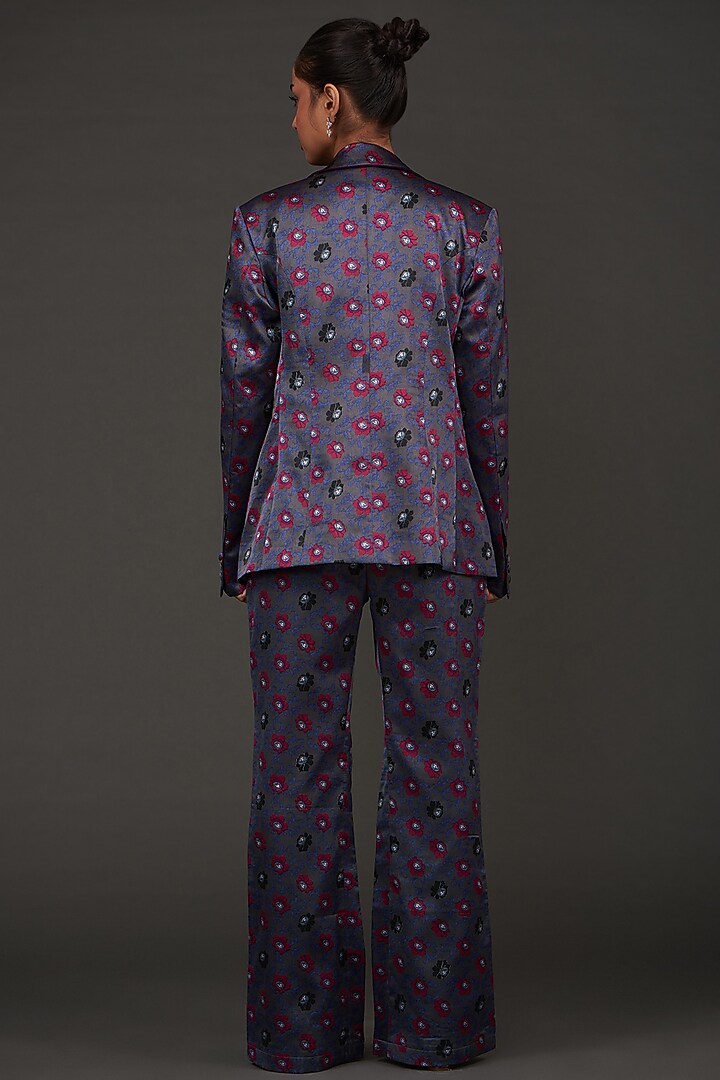 Grey Silk Floral Printed Co-Ord Set by kunwarani ritu at Pernia's Pop Up Shop