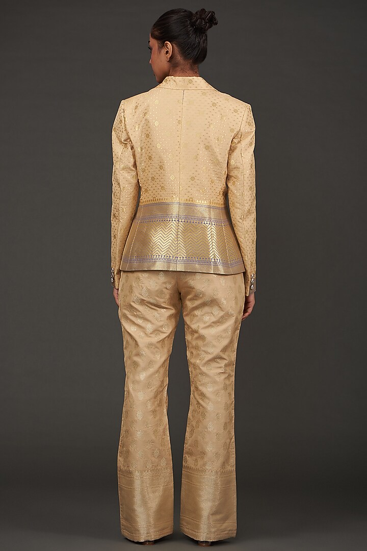 Beige Banarasi Silk Zari Embroidered Jacket Set by kunwarani ritu at Pernia's Pop Up Shop