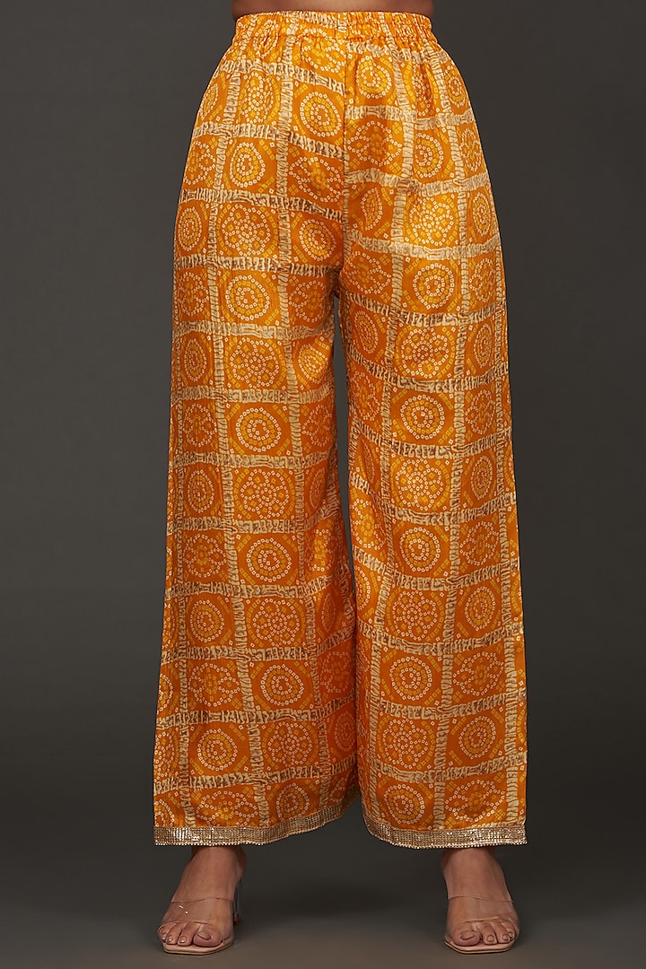 Yellow Silk Bandhani Kaftan Set by kunwarani ritu at Pernia's Pop Up Shop