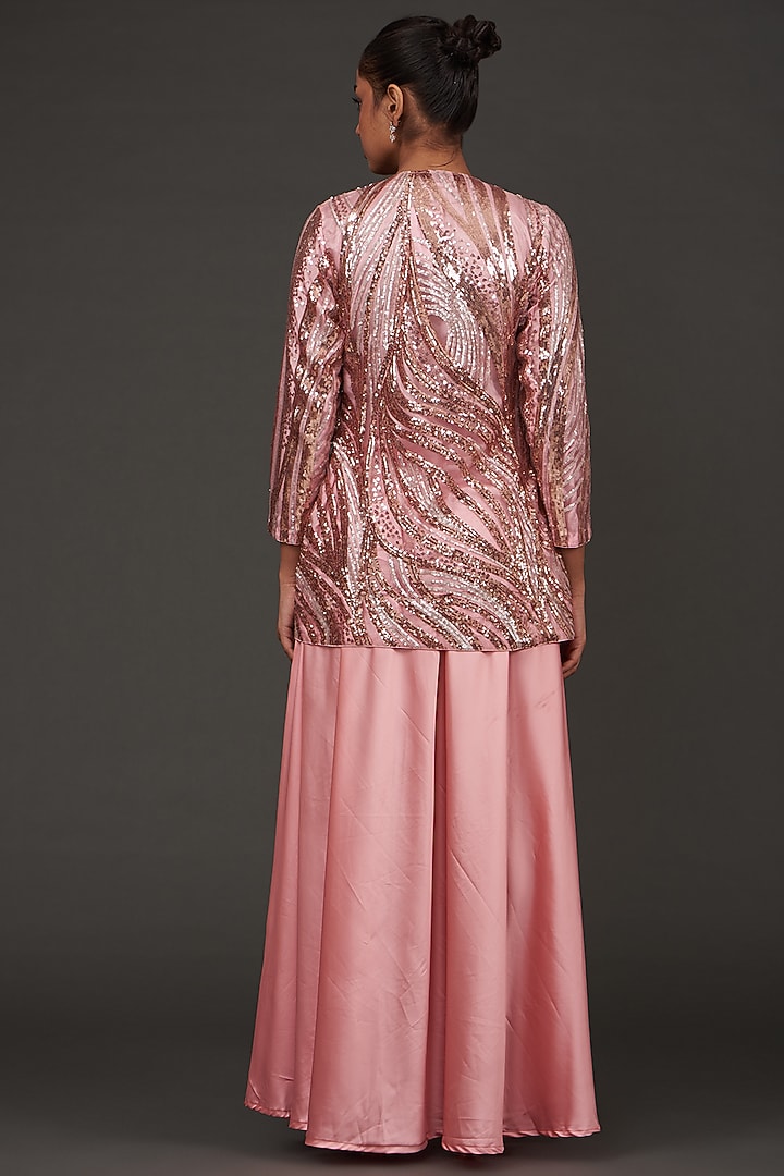 Pink Silk Shimmer Jacket Set by kunwarani ritu at Pernia's Pop Up Shop