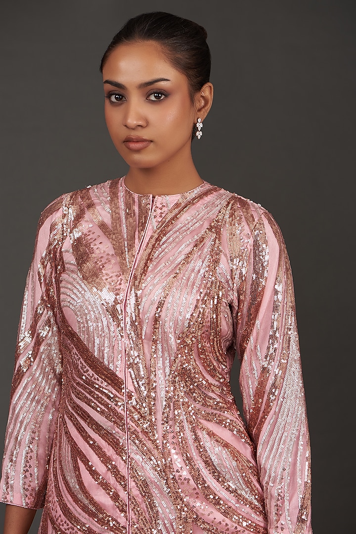 Pink Silk Shimmer Jacket Set by kunwarani ritu at Pernia's Pop Up Shop