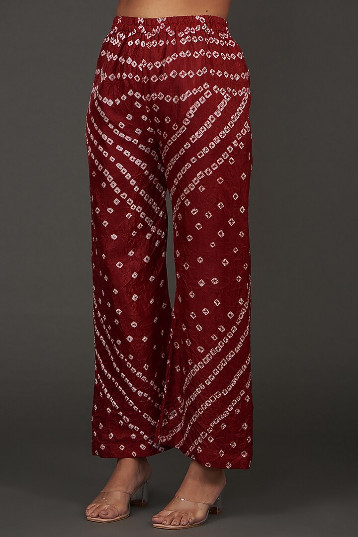 Maroon Silk Bandhani Kaftan Set by kunwarani ritu at Pernia's Pop Up Shop