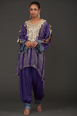 Purple Georgette Mirror Embroidered Kurta Set by kunwarani ritu