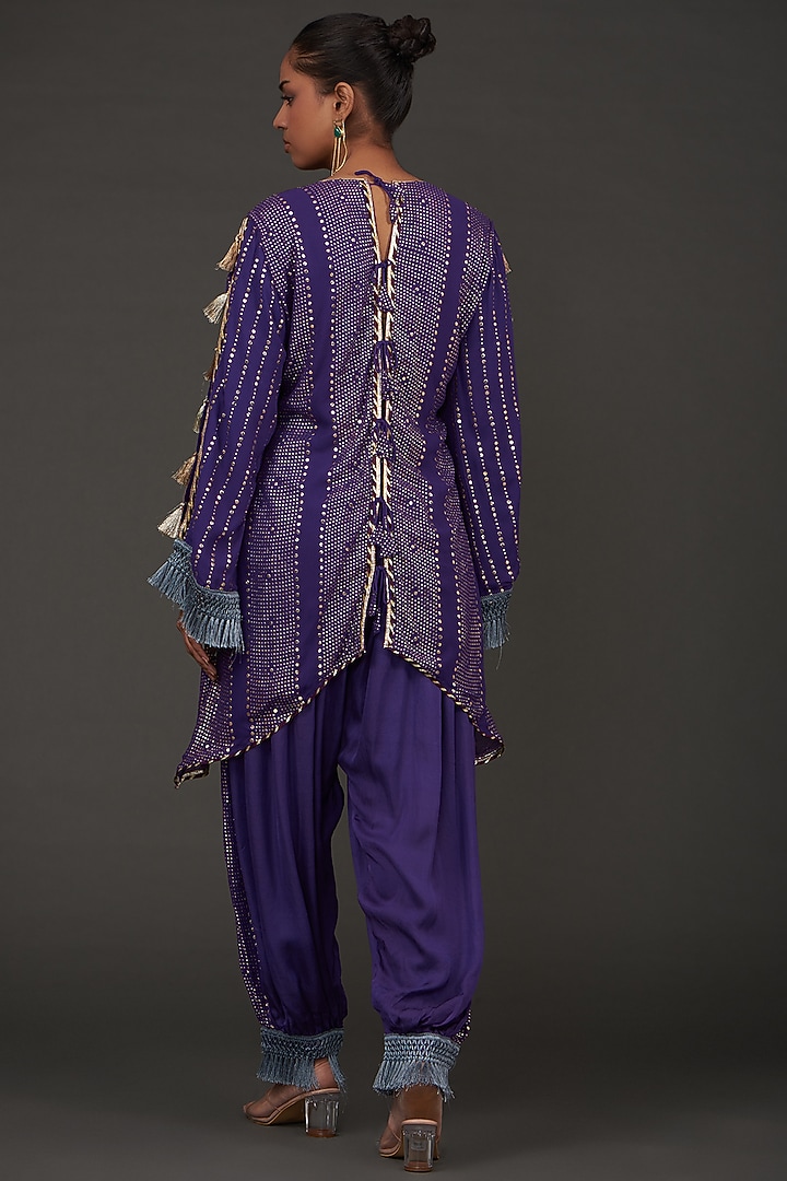 Purple Georgette Mirror Embroidered Kurta Set by kunwarani ritu at Pernia's Pop Up Shop