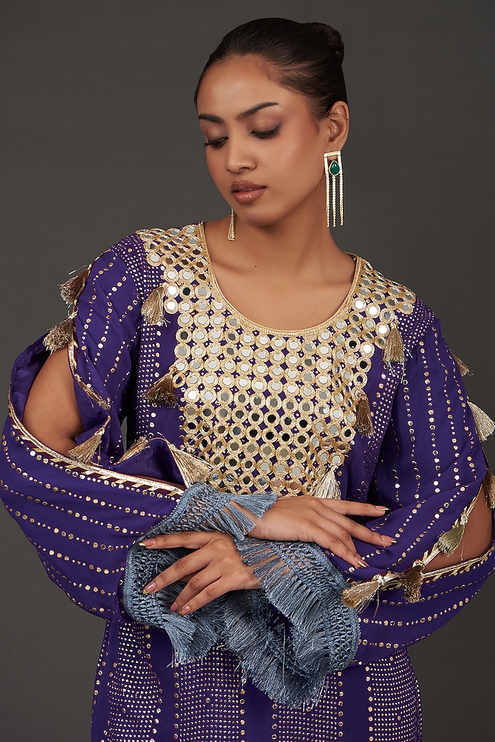 Purple Georgette Mirror Embroidered Kurta Set by kunwarani ritu at Pernia's Pop Up Shop