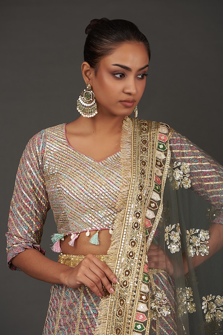 Green Cotton Gota Embroidered Wedding Lehenga Set by kunwarani ritu at Pernia's Pop Up Shop