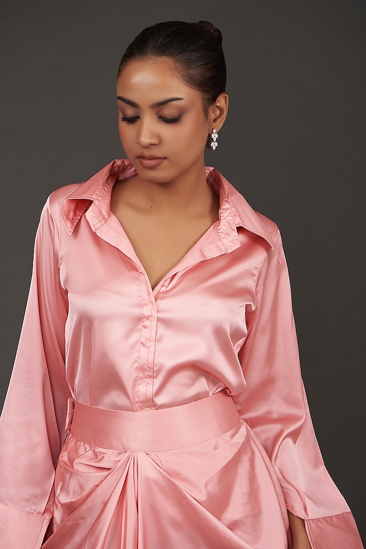 Pink Satin Skirt Set by kunwarani ritu at Pernia's Pop Up Shop