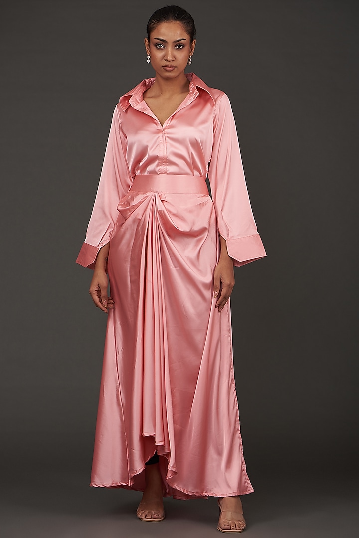 Pink Satin Sequins Embroidered Jacket Set by kunwarani ritu at Pernia's Pop Up Shop