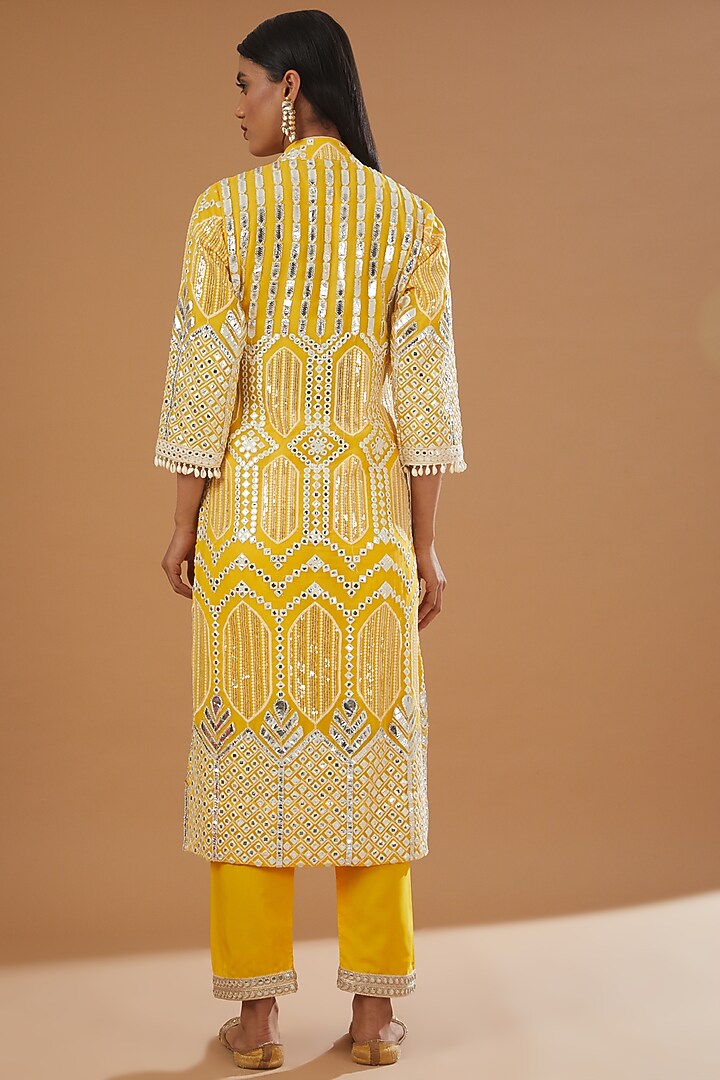 Yellow Georgette Embroidered Kurta Set by kunwarani ritu at Pernia's Pop Up Shop