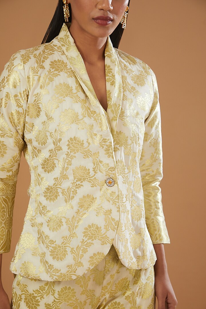 White Brocade Jacket Set by kunwarani ritu at Pernia's Pop Up Shop