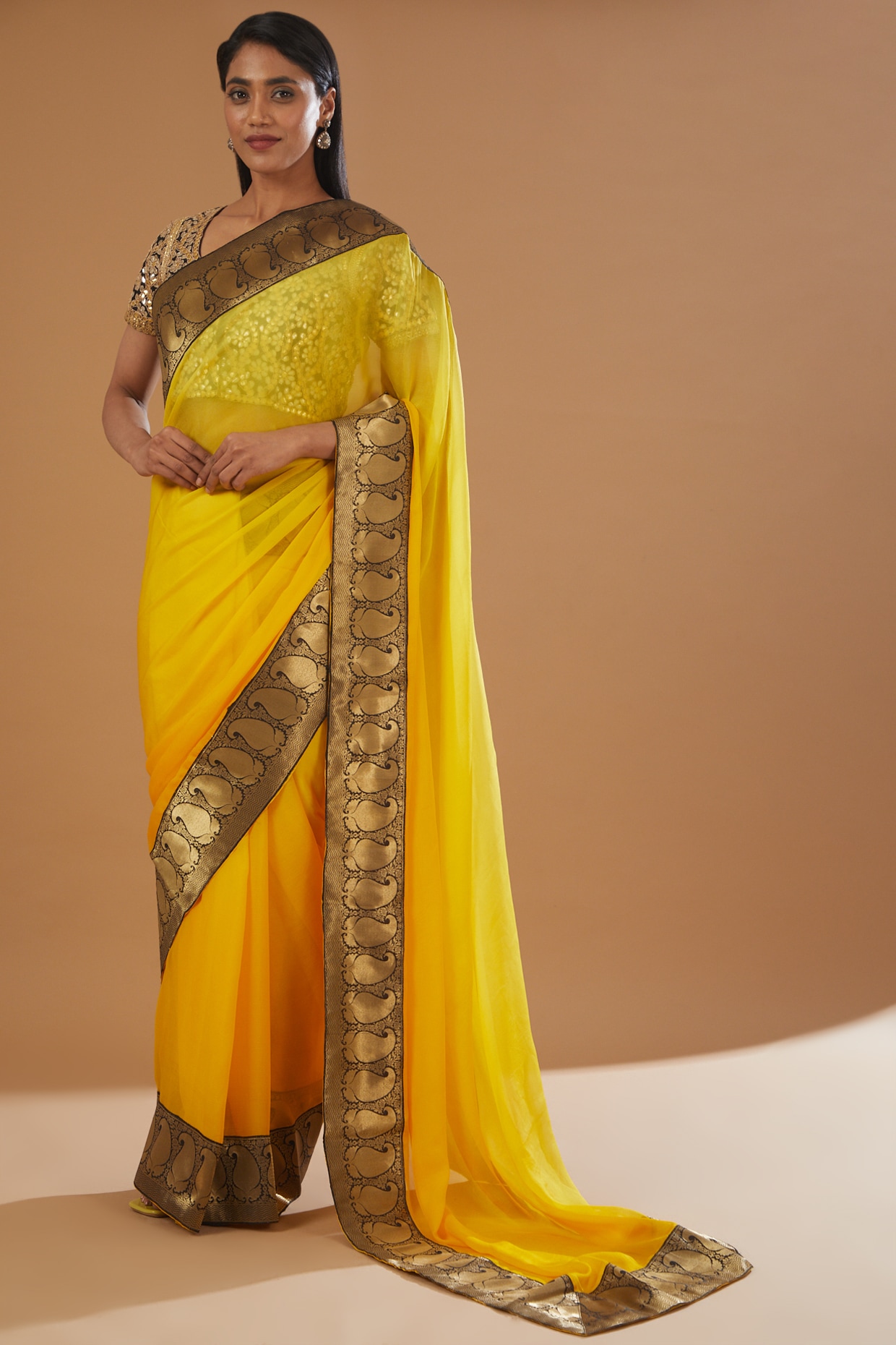 Chiffon Yellow Embroidered Saree, Length: 6.3 m at Rs 520 in Surat