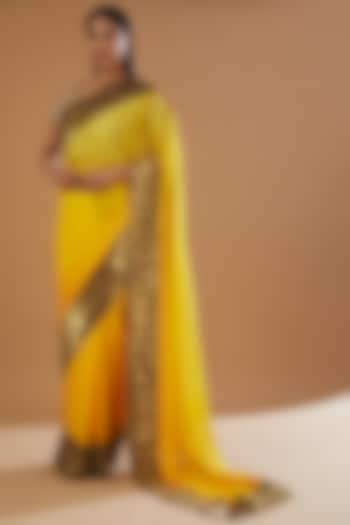 Yellow Chiffon Saree Set by kunwarani ritu at Pernia's Pop Up Shop