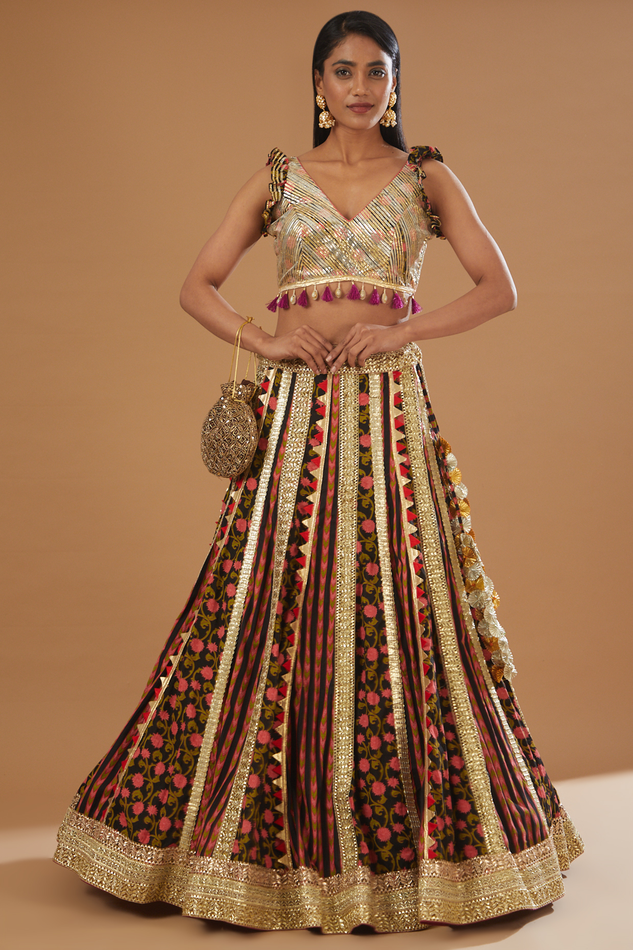 Black Cotton Embroidered  Lehenga Set by kunwarani ritu