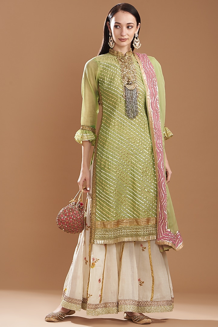 Ivory Georgette Embroidered Wedding Sharara Set by kunwarani ritu at Pernia's Pop Up Shop
