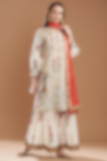 White Cotton Embroidered Wedding Sharara Set by kunwarani ritu at Pernia's Pop Up Shop