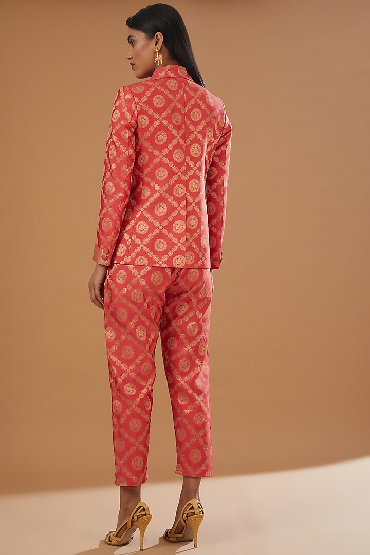 Orange Banarasi Brocade Jacket Set by kunwarani ritu at Pernia's Pop Up Shop