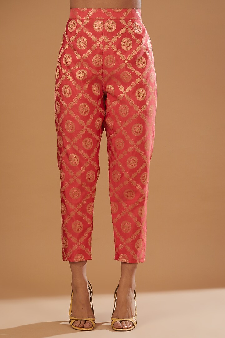 Orange Banarasi Brocade Jacket Set by kunwarani ritu at Pernia's Pop Up Shop