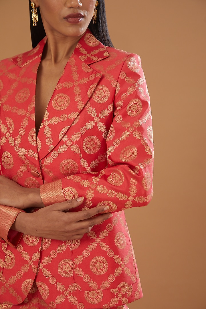 Orange Banarasi Brocade Jacket Set by kunwarani ritu at Pernia's Pop Up Shop