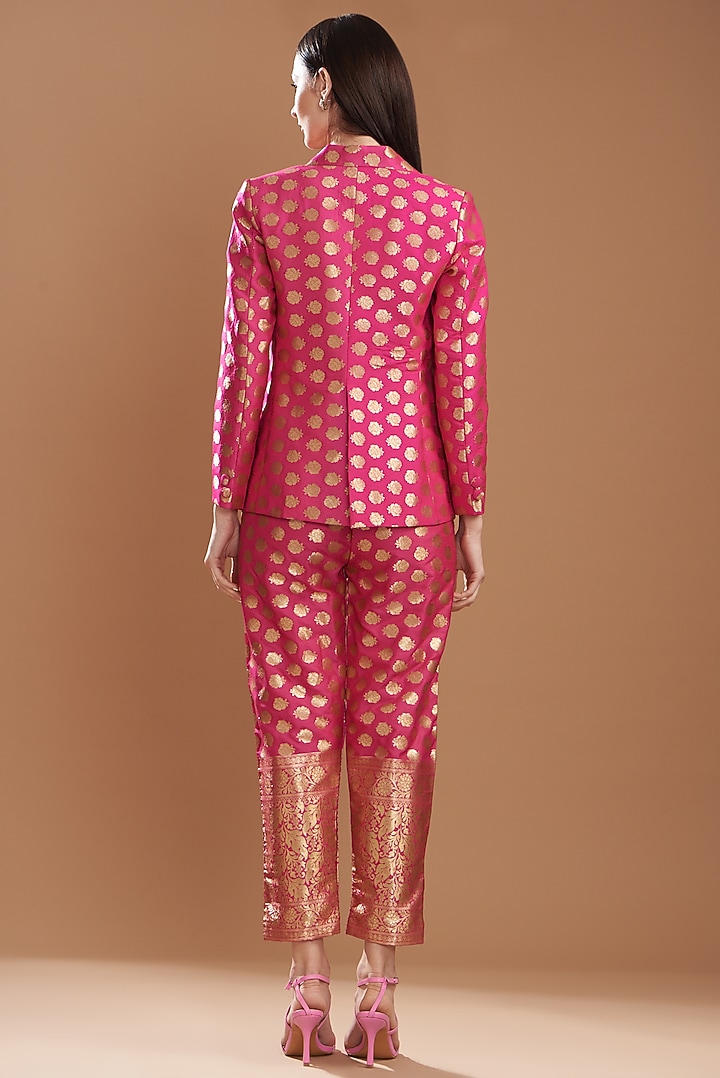 Blush Pink Banarasi Brocade Jacket Set by kunwarani ritu at Pernia's Pop Up Shop