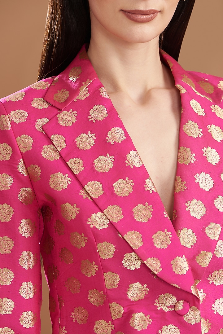 Blush Pink Banarasi Brocade Jacket Set by kunwarani ritu at Pernia's Pop Up Shop